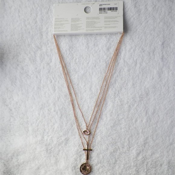 NWT Gold Spiritual Protection Multi-Layer Necklace Cross Crucifix Eye Forever 21 - Picture 5 of 6